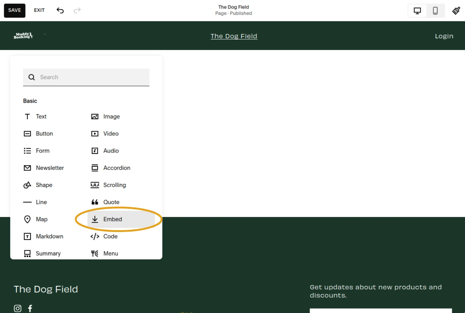 Squarespace embed block