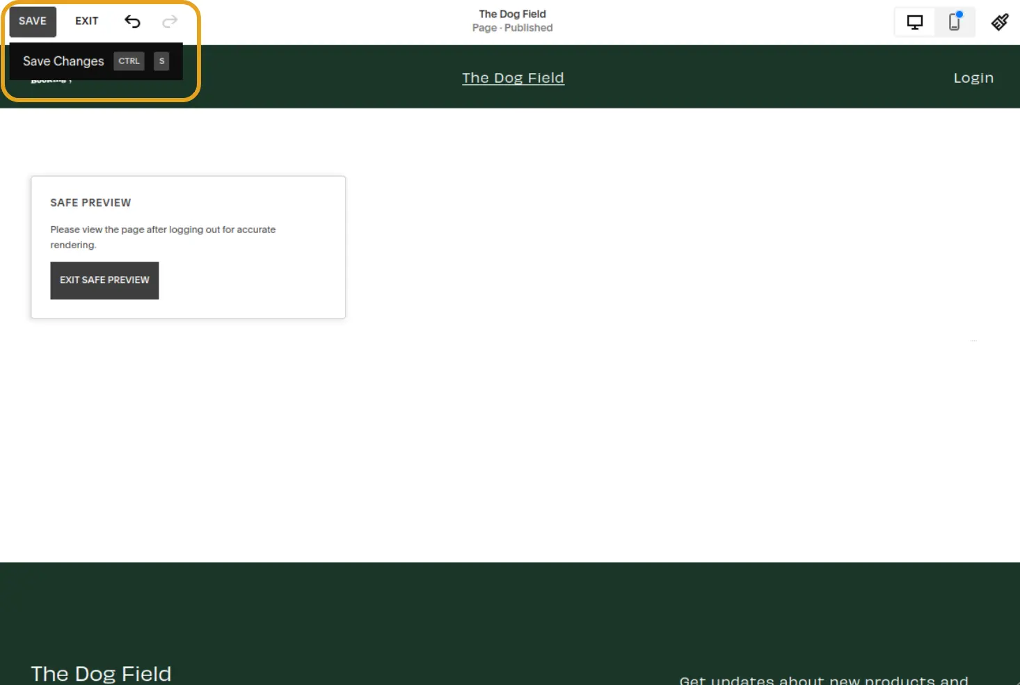 Squarespace page editor