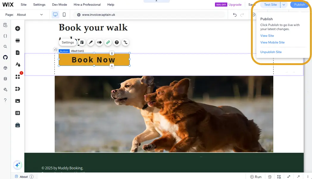 Wix page editor