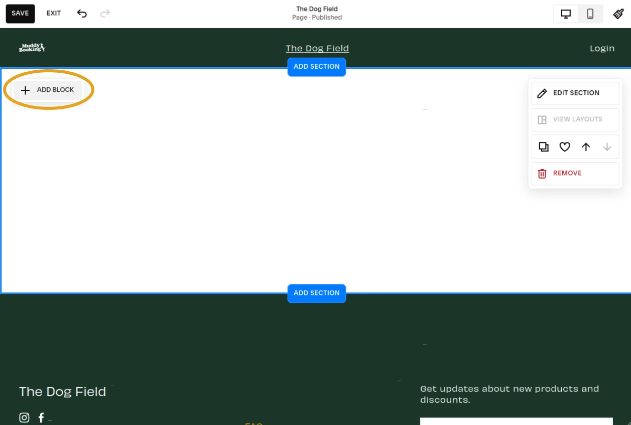 Squarespace block editor