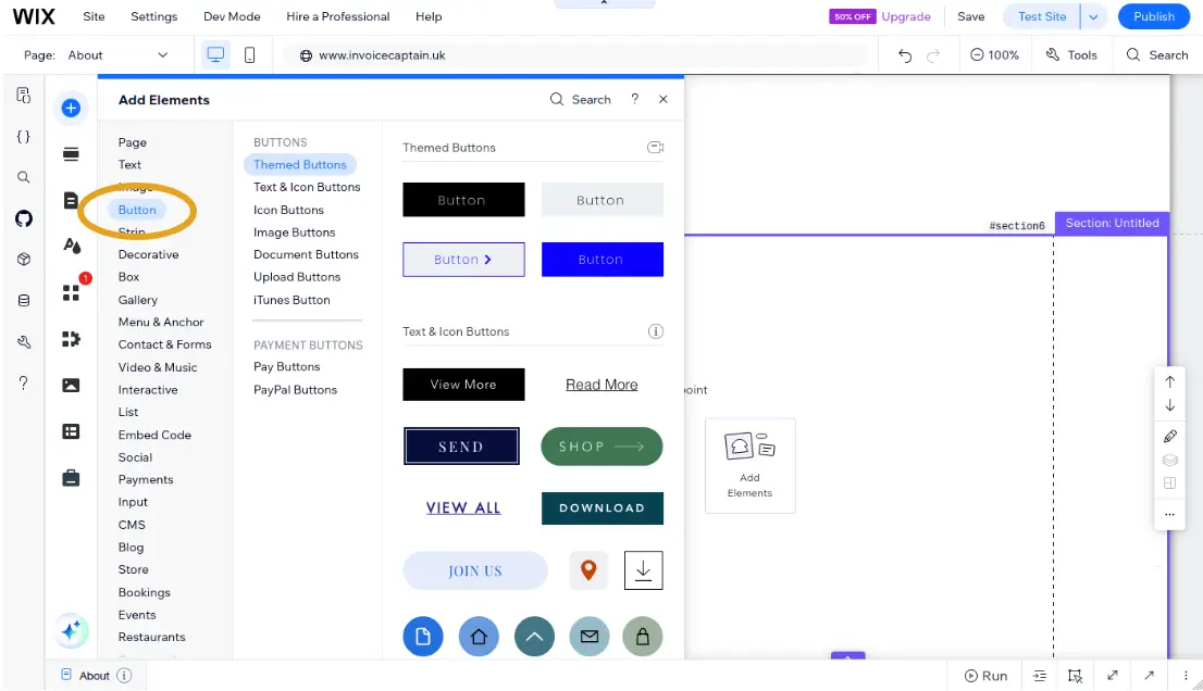 Wix elements menu