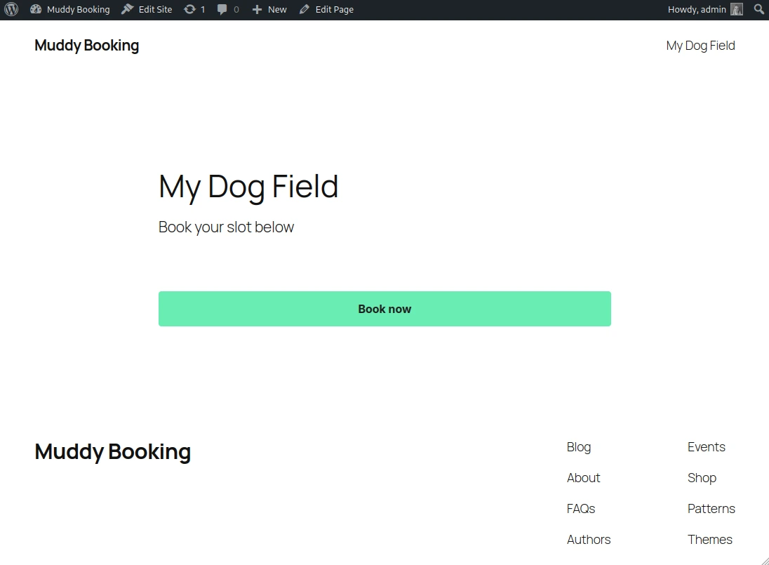WordPress page with booking form