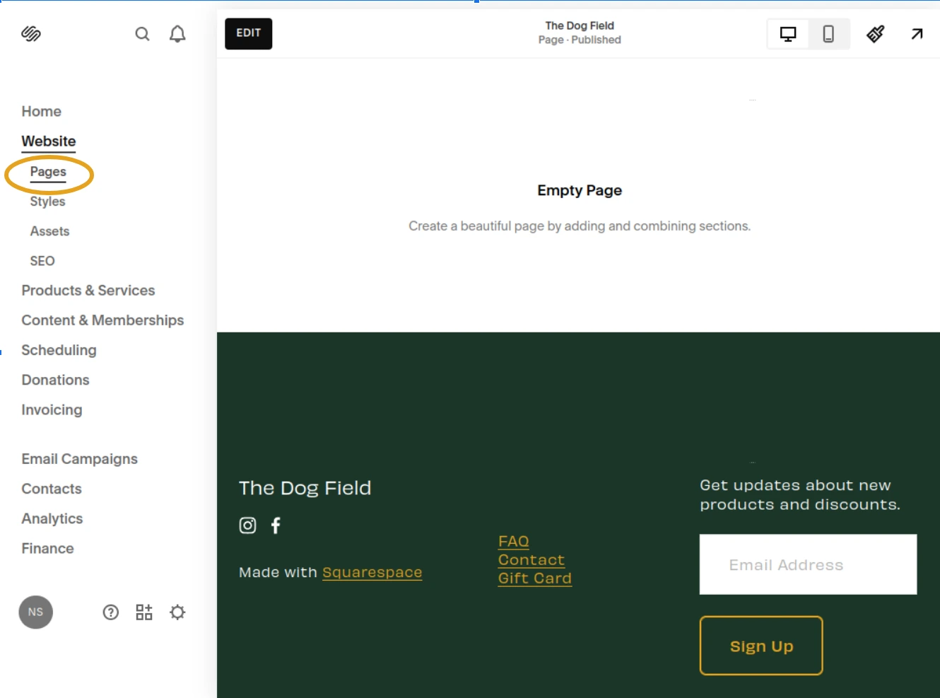 Squarespace pages