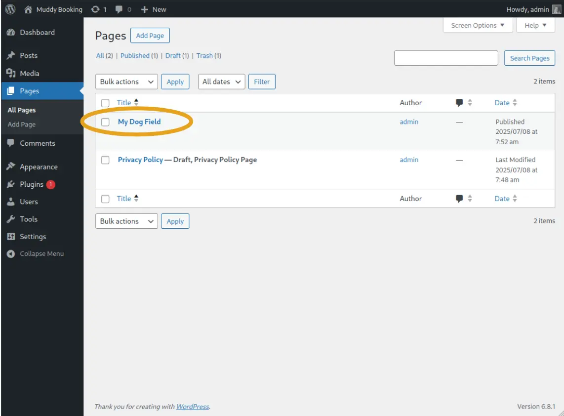 WordPress pages