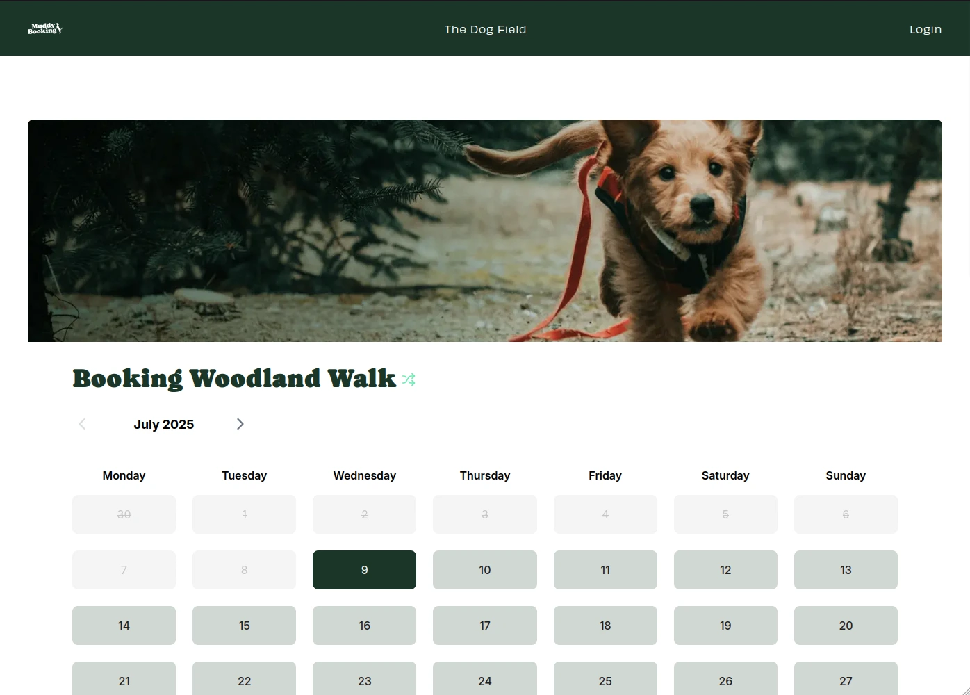 Squarespace page with Muddy Booking form
